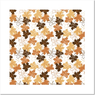 Golden and Brown Colors Autumn Leaves Pattern Posters and Art